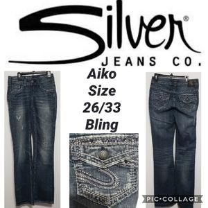 Silver Aiko Jeans Size 26/33 Bling